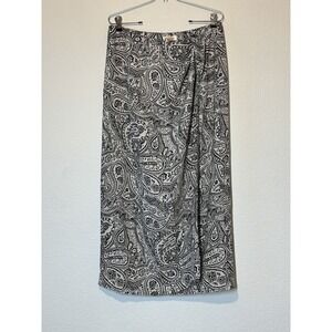 Silk Maxi Wrap Skirt Large 32x36  Straight‎ Lined Black Paisley Talbots Boho